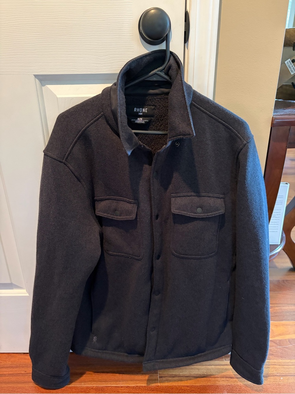 Rhone Men's Fleece Lined Shacket -Dark Charcoal/Black size Medium